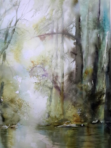 Painting titled "forêts et marécages" by Chantal Fischer, Original Artwork, Watercolor