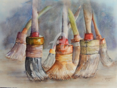 Painting titled "le-bal-des-brosses" by Chantal Fischer, Original Artwork, Watercolor