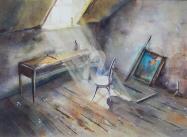 Peinture intitulée "grenier" par Chantal Fischer, Œuvre d'art originale, Aquarelle