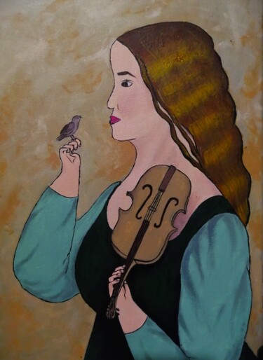 Pittura intitolato ""Дама со скрипкой"…" da Anna-Dinara Kharitonova (ARTANDI), Opera d'arte originale, Acrilico