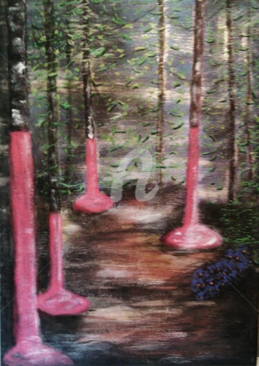 Painting titled "Pink Trees" by Malka, Original Artwork, Acrylic