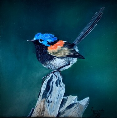 Painting titled "Red winged" by Anerosh, Original Artwork, Oil Mounted on Wood Panel