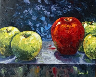Painting titled "Les pommes" by Anerosh, Original Artwork, Oil Mounted on Wood Panel