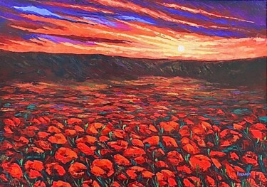 Painting titled "Wild poppies" by Anerosh, Original Artwork, Oil Mounted on Wood Panel