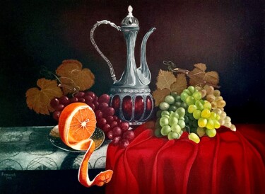 Painting titled "Nature morte au pic…" by Anerosh, Original Artwork, Oil Mounted on Wood Panel