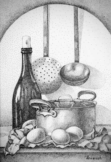 Drawing titled "Nature morte" by Anerosh, Original Artwork, Ink