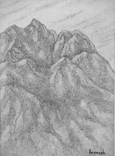 Drawing titled "Les Montagnes" by Anerosh, Original Artwork, Ink