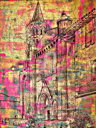 Digitale Kunst mit dem Titel "L'église Notre-Dame…" von Isabelle Cussat (Artassuc), Original-Kunstwerk, Fotomontage