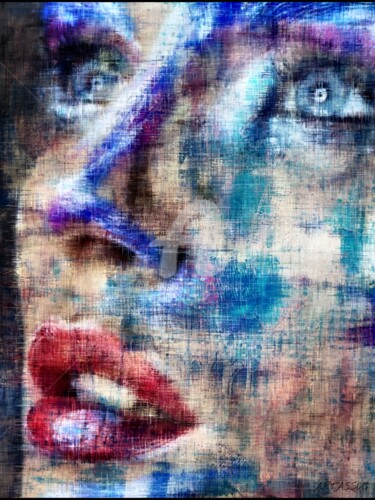 Digitale Kunst mit dem Titel "Bleu Portrait" von Isabelle Cussat (Artassuc), Original-Kunstwerk, Fotomontage