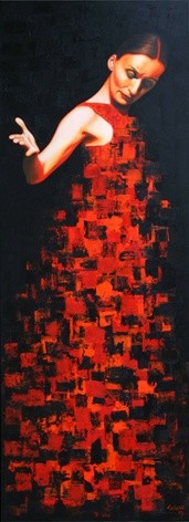 Malerei mit dem Titel "Red flamenco" von Tatiana Bernard, Original-Kunstwerk, Öl