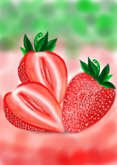 Digitale Kunst mit dem Titel "Fraises" von Artauxmurs, Original-Kunstwerk, Digitale Malerei