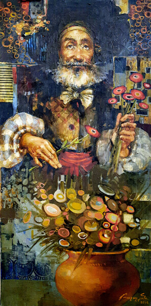 Painting titled "Flower Seller" by Artavazd Talalyan, Original Artwork, Oil