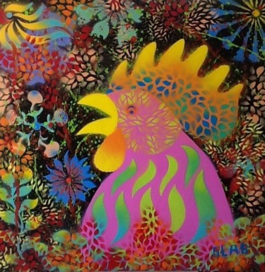 Malerei mit dem Titel "coq-chanteur" von Glag, Original-Kunstwerk, Acryl