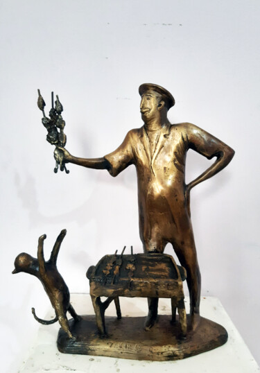 Sculpture titled "Delicious barbecue…" by Zakir, Original Artwork, Bronze