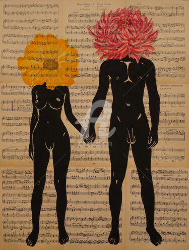 Peinture intitulée "Flowers in love Dra…" par Anastasia Balabina, Œuvre d'art originale, Gouache