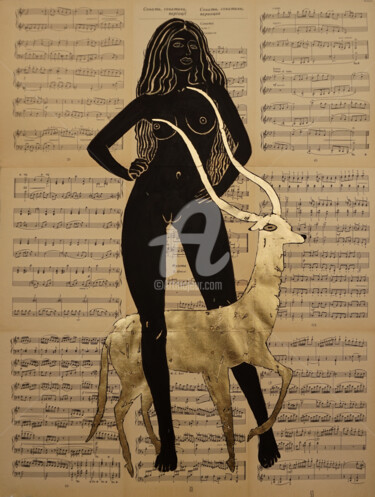 Pittura intitolato "Girl and Golden Ant…" da Anastasia Balabina, Opera d'arte originale, Gouache