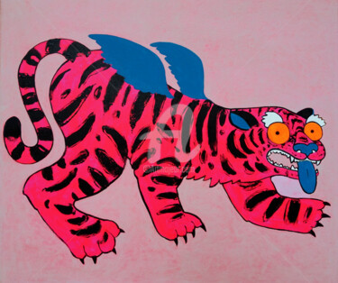 Malerei mit dem Titel "Pink japanese tiger" von Anastasia Balabina, Original-Kunstwerk, Acryl