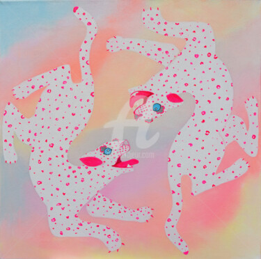 Malerei mit dem Titel "Loving leopards" von Anastasia Balabina, Original-Kunstwerk, Acryl