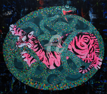 Pintura intitulada "Tiger and snake Pai…" por Anastasia Balabina, Obras de arte originais, Óleo