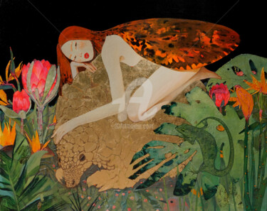 Malerei mit dem Titel "Redhead fairy and g…" von Anastasia Balabina, Original-Kunstwerk, Öl