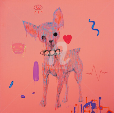 Peinture intitulée "Hologram puppy" par Anastasia Balabina, Œuvre d'art originale, Acrylique