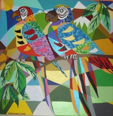 Peinture intitulée "les perroquets" par Beatrice Mosseron, Œuvre d'art originale