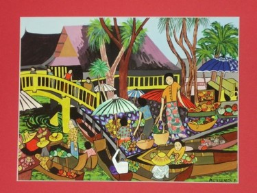 Peinture intitulée "Le marché flottant…" par Beatrice Mosseron, Œuvre d'art originale