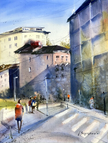 Pittura intitolato "Colorful street" da Anna Boginskaia, Opera d'arte originale, Acquarello