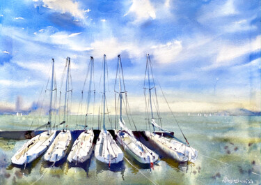 Pintura titulada "Resting sailboats" por Anna Boginskaia, Obra de arte original, Acuarela