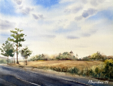 Painting titled "Road to the park" by Anna Boginskaia, Original Artwork, Watercolor