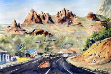 Painting titled "Welcome to Sedona" by Anna Boginskaia, Original Artwork, Watercolor