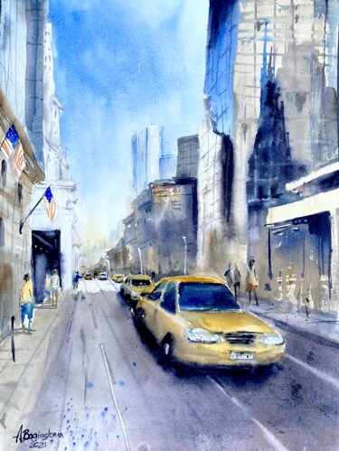 Painting titled "NYC taxi" by Anna Boginskaia, Original Artwork, Watercolor