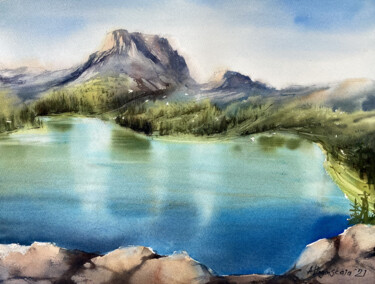 Painting titled "Big pine lakes" by Anna Boginskaia, Original Artwork, Watercolor
