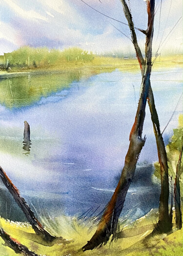 Peinture intitulée "By the lake #1" par Anna Boginskaia, Œuvre d'art originale, Aquarelle
