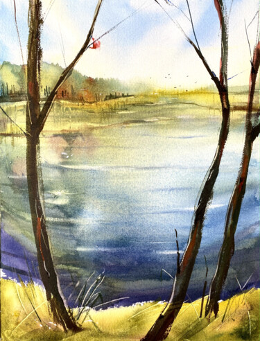 Peinture intitulée "By the lake #2" par Anna Boginskaia, Œuvre d'art originale, Aquarelle