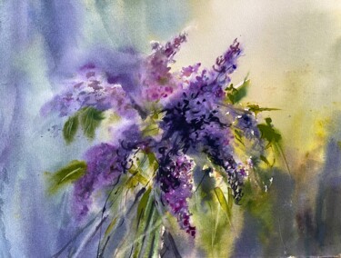 Painting titled "Lilac bouquet" by Anna Boginskaia, Original Artwork, Watercolor