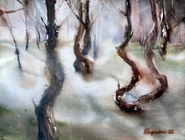 Malerei mit dem Titel "Dancing forest" von Anna Boginskaia, Original-Kunstwerk, Aquarell