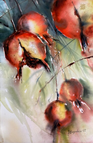 Painting titled "Pique (cracked pome…" by Anna Boginskaia, Original Artwork, Watercolor