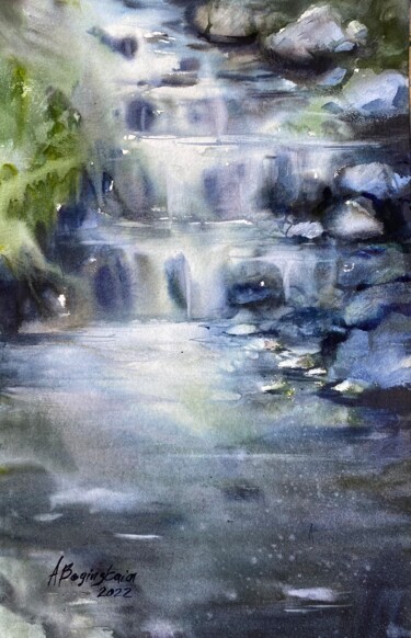 Painting titled "Trust - River casca…" by Anna Boginskaia, Original Artwork, Watercolor