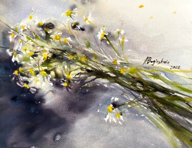 Painting titled "Ease (daisies)" by Anna Boginskaia, Original Artwork, Watercolor