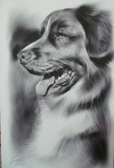 Картина под названием "portrait of a dog" - Bolotbek Mambetov, Подлинное произведение искусства, Масло