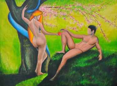 Pittura intitolato "Adam & Eve 2.0" da Sebastien Devore (Art-bracadabrac), Opera d'arte originale, Acrilico Montato su Telai…