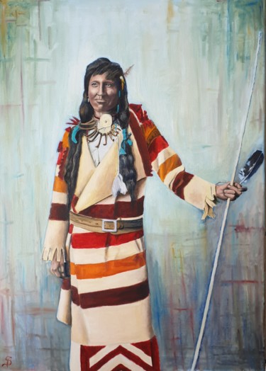 Schilderij getiteld "Indien Assiniboine" door Sebastien Devore (Art-bracadabrac), Origineel Kunstwerk, Olie Gemonteerd op Fr…
