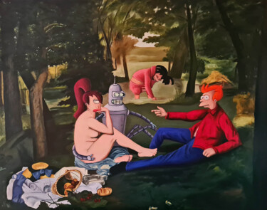 Malerei mit dem Titel "Futurama et le déje…" von Sebastien Devore (Art-bracadabrac), Original-Kunstwerk, Öl Auf Keilrahmen a…