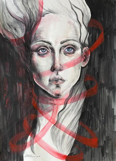 Painting titled "“Red threads”" by Jasenka Kapitanovic, Original Artwork, Acrylic