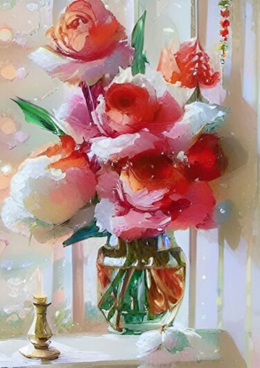 Digital Arts titled "Fleurs dans un vase" by Artc Homel, Original Artwork, AI generated image