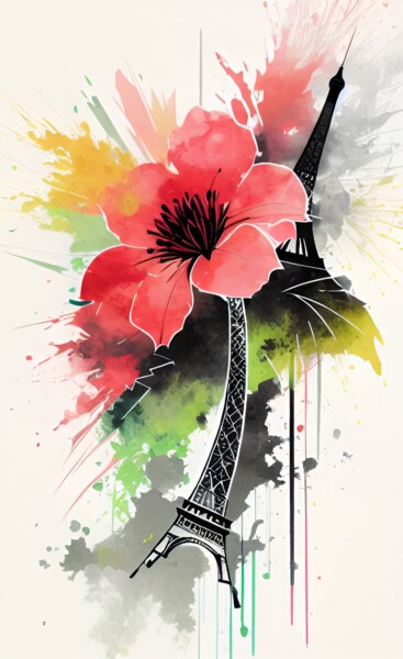 Arte digitale intitolato "Paris et fleur" da Artc Homel, Opera d'arte originale, Immagine generata dall'IA