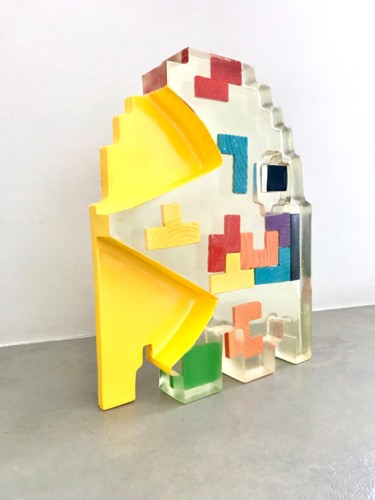 Escultura intitulada "Tetris Tribute - Sc…" por Artcadebites, Obras de arte originais, Resina