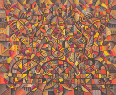 Pintura titulada "African Dancers" por Angu Walters, Obra de arte original, Acrílico