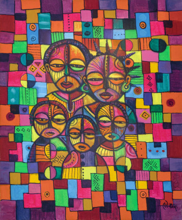 Картина под названием "The Happy Family 6" - Angu Walters, Подлинное произведение искусства, Акрил